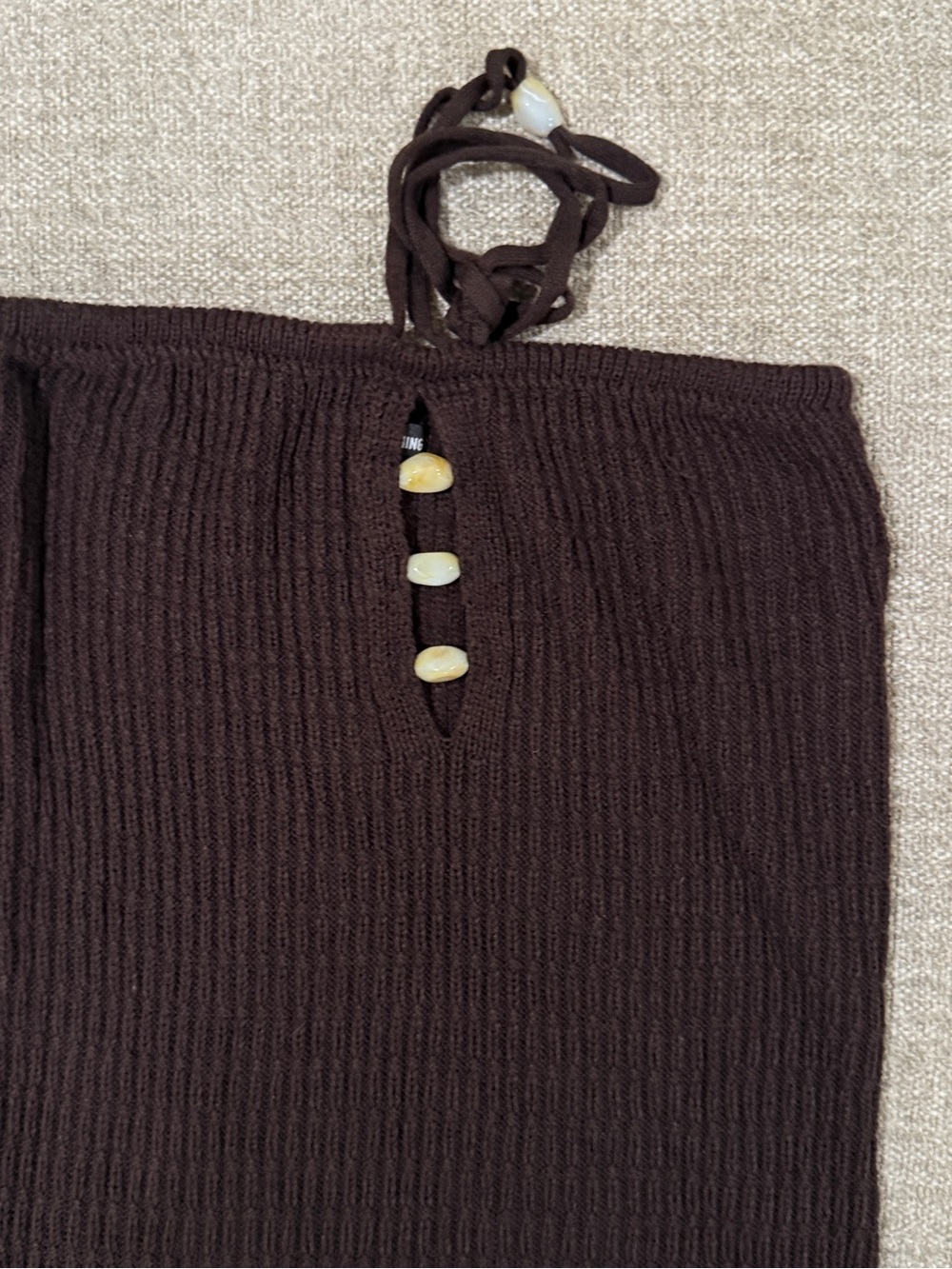 PrettyLittleThing Chocolate Brown Ribbed Mini Dress with Bead Detail